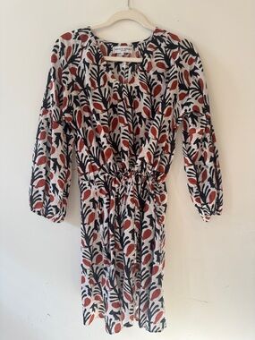 Apiece Apart Printed Drawstring Waist Dress - Rust & Black Leaf Print
